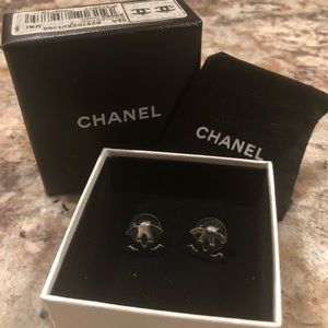 Authentic CHANEL Silver CC Logo Earrings